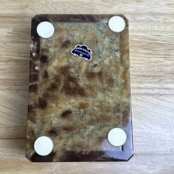 Vintage Genuine Alabaster Marble Hinge Jewelry Trinket Box Italy Gold Brass - Picture 8 of 9